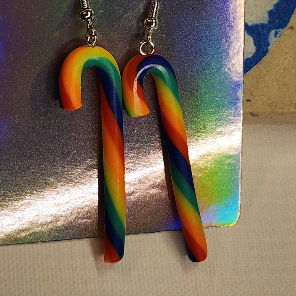 Rainbow Candy Cane Dangle Earrings
